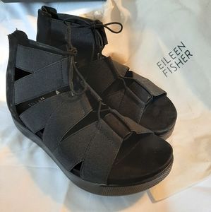 Never Worn! Eileen Fisher Stretch Gore Leather Lace Up Sandal Black 8.5 US